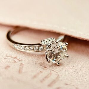 S925 with 18k Gold Plating Hidden Halo Engagement Ring Moissanite 1.19ctw